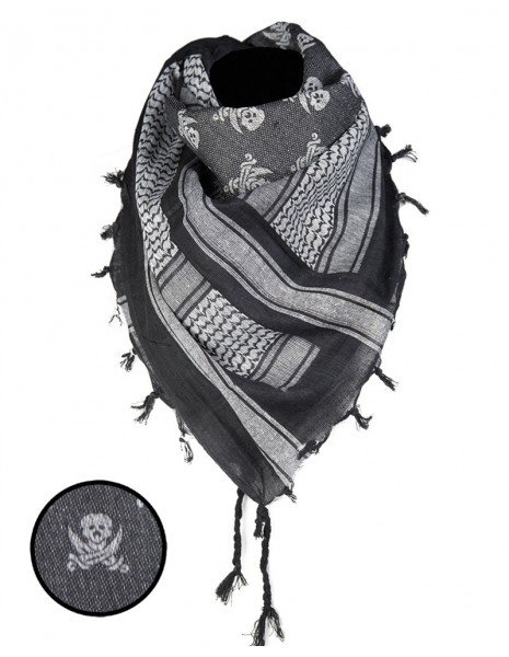 Miltec 12609102 Original Shemagh Army Military Desert Scarf Skull Black White