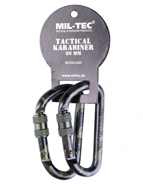 Miltec 15922080 Tactical Carabiner D-Ring Pair Woodland 80mm