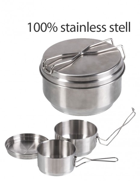 Miltec 14664800 Cooking Set Tourist Mess Tin / 3-piece / Stainless steel